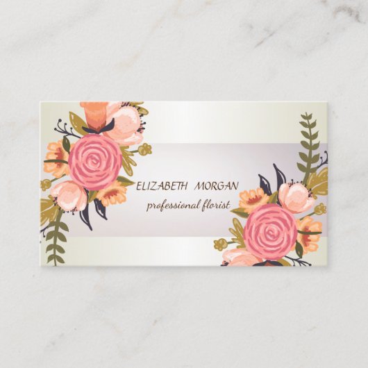 Carte De Visite Élégant Chic Rayure , Floral (Devant)