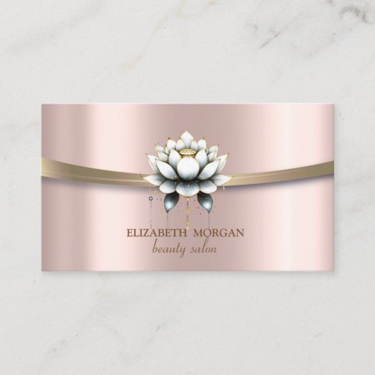 Carte De Visite Élégant, Chic, Rayure Simple Lotus Blanc (Devant)