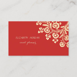 Carte De Visite Élégant Chic, Rouge, Dentelle