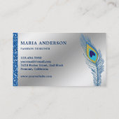 Carte De Visite Elégant chic Silver Foil Blue Indian Peacock (Dos)