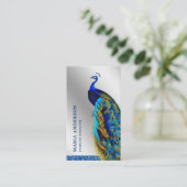 Carte De Visite Elégant chic Silver Foil Blue Indian Peacock (Debout devant)