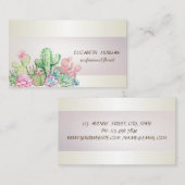 Carte De Visite Elégant Chic Stripe Cactus Succulents (Devant / Derrière)