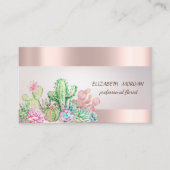 Carte De Visite Elégant Chic Stripe Cactus Succulents Or Rose (Devant)