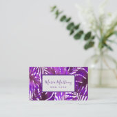 Carte De Visite Élégant Chic Tropical violet Feuilles (Debout devant)