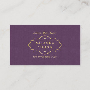 Carte De Visite Elégant Chic Vintage Gold Emblem Salon, Spa Purple