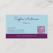 Carte De Visite Élégant Chic Violet et Bleu Turquoise avec Code QR (Dos)