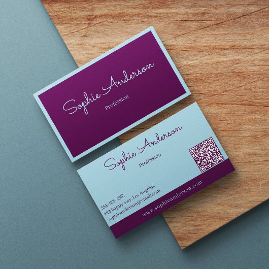 Carte De Visite Élégant Chic Violet et Bleu Turquoise avec Code QR