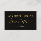 Carte De Visite Élégant Chocolatier Script Or Marque Noir (Devant)