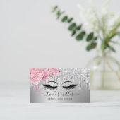 Carte De Visite Elégant cils modernes rose floral argent (Debout devant)