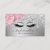 Carte De Visite Elégant cils modernes rose floral argent (Devant)