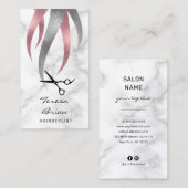 Carte De Visite Elégant ciseaux argenté et rose moderne coiffeuse (Devant / Derrière)