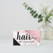 Carte De Visite Elégant ciseaux de marbre d'or rose coiffeur (Debout devant)