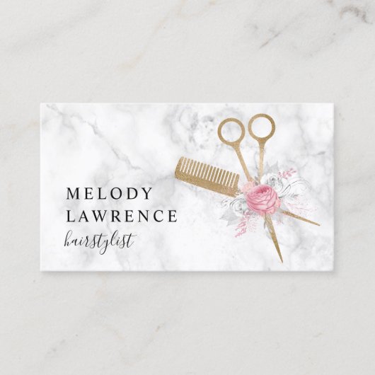 Carte De Visite Elégant ciseaux de marbre doré et coiffeur peigne (Devant)