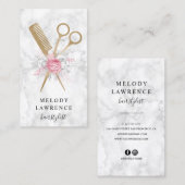 Carte De Visite Elégant ciseaux de marbre doré et coiffeur peigne (Devant / Derrière)