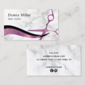 Carte De Visite Elégant ciseaux de marbre violet coiffeur stylisé (Devant / Derrière)