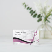 Carte De Visite Elégant ciseaux de marbre violet coiffeur stylisé (Debout devant)