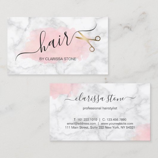 Carte De Visite Elégant ciseaux en marbre et or coiffeuse (Devant / Derrière)