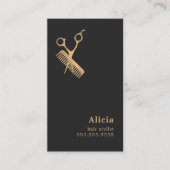 Carte De Visite Elégant Ciseaux Or Faux Faux Peigne Coiffeuse (Devant)