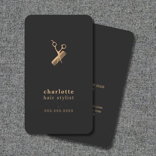 Carte De Visite Elégant Ciseaux Or Faux Faux Peigne Coiffeuse