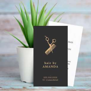 Carte De Visite Elégant Ciseaux Or Faux Faux Peigne Coiffeuse