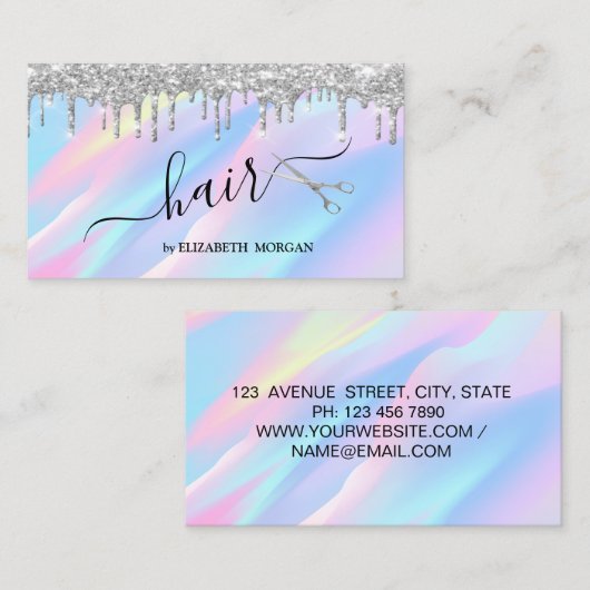 Carte De Visite Elégant Ciseaux Parties scintillant Argent Drivers (Devant / Derrière)