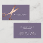 Carte De Visite Elégant ciseaux rose or & violet coiffeuse (Devant / Derrière)