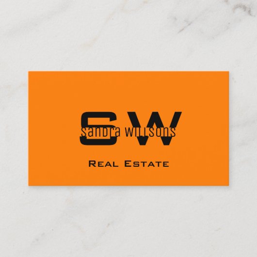 Carte De Visite Élégant clair orange noir simple avec Monogramme (Devant)