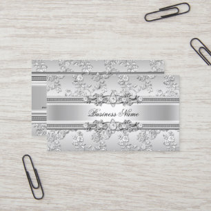 Carte De Visite Élégant Classe Argent Floral Embossé