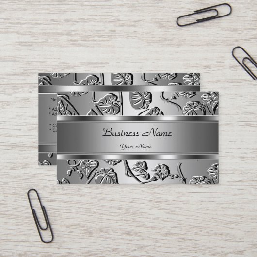 Carte De Visite Élégant Classe Aspect Argent Embossé Image (Devant/Arrière en situation)