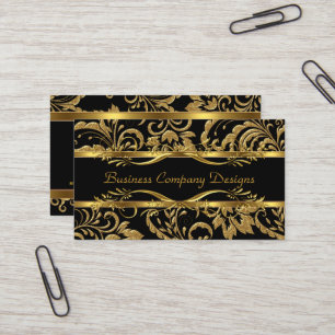 Carte De Visite Élégant Classe Or Noir Damassé Aspect Embossé