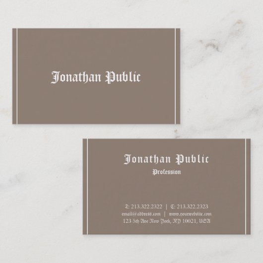 Carte De Visite Élégant Classic Font Design Professionnel Plain (Devant / Derrière)