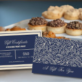 Carte De Visite Elegant Classic Navy Blue Bakery Pattern Gift Card