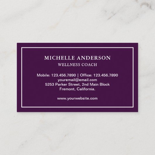 Carte De Visite Élégant classique moderne violet blanc libellule (Dos)