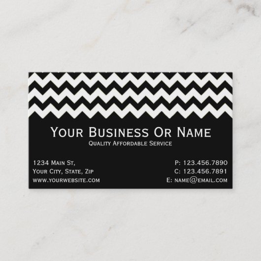 Carte De Visite Élégant, Classique, Noir Et Blanc Chevron (Devant)