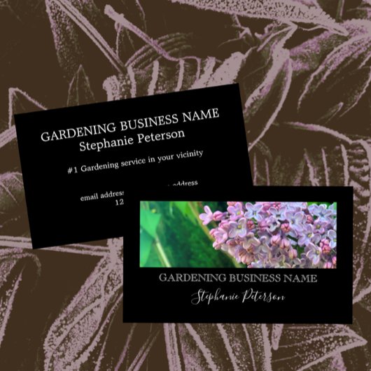 Carte De Visite Elégant Classy Black Custom Photo Lilac Jardinage