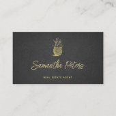 Carte De Visite Élégant Classy Black Gold Ananas Immobilier (Devant)