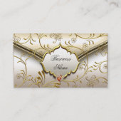 Carte De Visite Elégant Classy Damask Caramel Crème Beige Or (Devant)