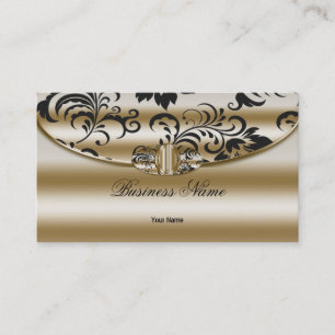 Carte De Visite Elégant Classy Damask Sepia Gold Metal Look