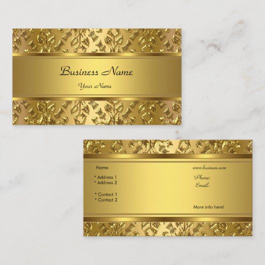 Carte De Visite Elégant Classy Gold Damask Embossé Look (Devant / Derrière)