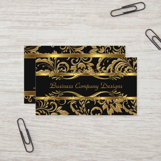 Carte De Visite Elégant Classy Gold Noir Damas Embossé Look (Devant/Arrière en situation)