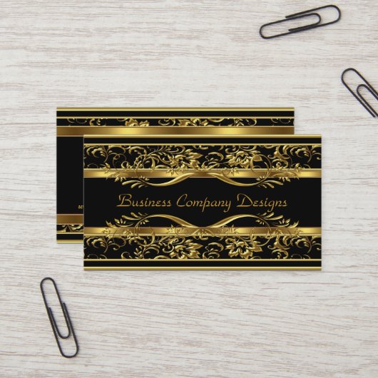 Carte De Visite Elégant Classy Gold Noir Damas Embossé Look (Devant/Arrière en situation)