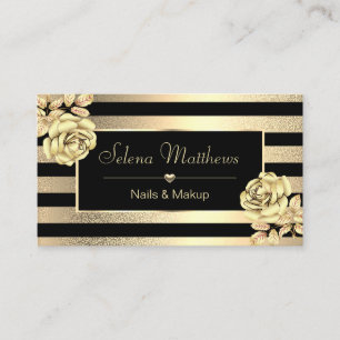 Carte De Visite Elégant Classy Gold Roses & Stripes Salon