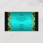 Carte De Visite Élégant Classy Noir Turquoise Bleu Vert Or Floral (Dos)