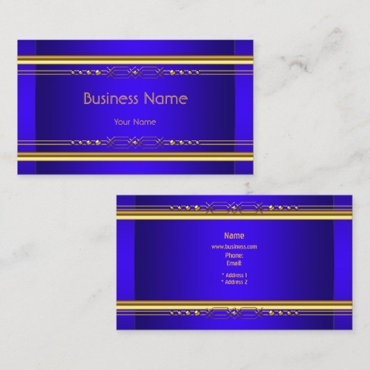 Carte De Visite Elégant Classy Royal Blue Yellow Gold Company (Devant / Derrière)