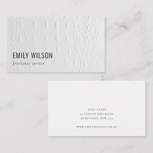Carte De Visite Elégant Classy Simple Ivory Blanc Cuir Texture (Devant / Derrière)