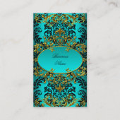 Carte De Visite Élégant Classy Turquoise Blue Gold Damask Floral (Devant)