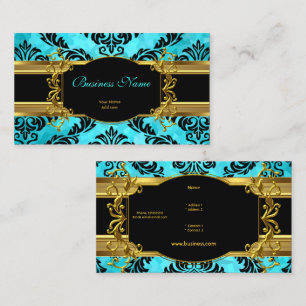 Carte De Visite Élégant Classy Turquoise Blue Gold Damask Floral