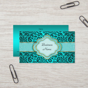 Carte De Visite Elégant Classy Turquoise Blue Paisley Floral Damas