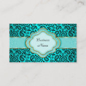 Carte De Visite Elégant Classy Turquoise Blue Paisley Floral Damas (Devant)