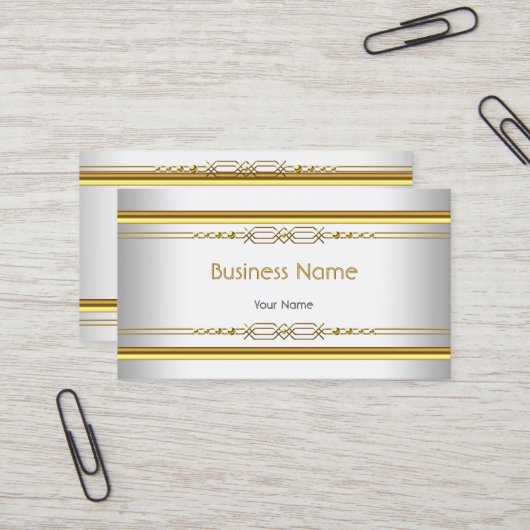 Carte De Visite Elégant Classy White Gold Profil d'entreprise (Devant/Arrière en situation)